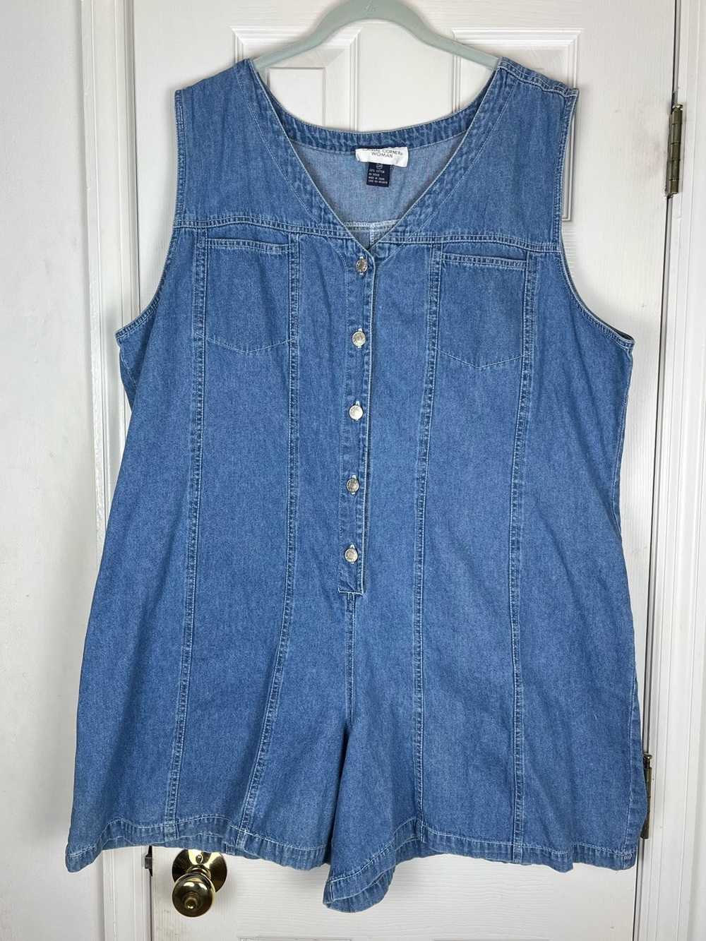 Casual Corner Woman Vintage Denim Romper Shorts Plus Size 24W Cotton Sleeveless